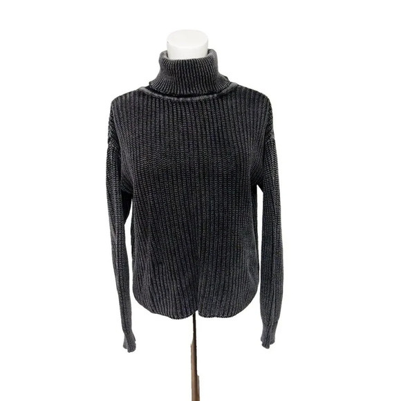 Ten Sixty Sherman Sweater Crop Turtleneck Pull over Casual Distressed Black SZ S - Picture 3 of 14